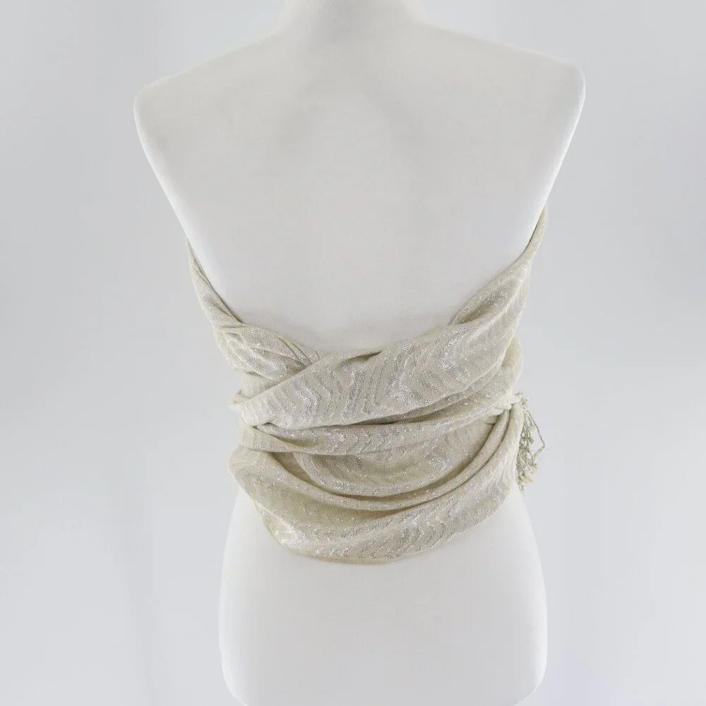 Shiny Shimmer Wrap Scarf Ivory Cruise NYE Versatile Festive Winter Ethereal Chic